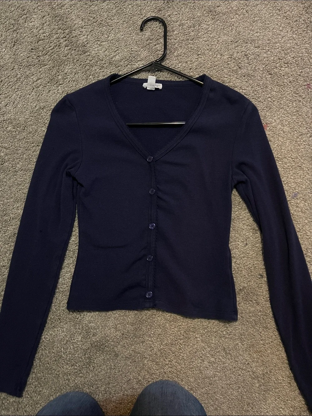 Slim V-Neck Button Cardigan shirt  in Navy